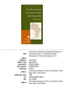 Toward environmentally sustainable development in Sub-Saharan Africa: a World Bank agenda
