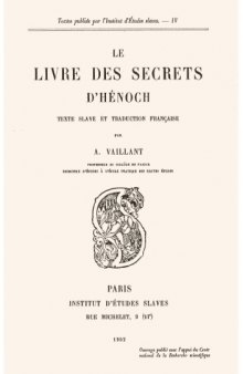 Le livre des secrets d’Hénoch. Texte slave et traduction française