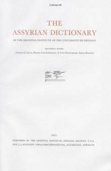 Assyrian Dictionary of the Oriental Institute of the University of Chicago: 2 - B