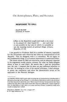 a response to Hall On Aristophanes, Plato, and Sokrates