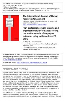 High-performance work systems and organizational performance testing the mediation role of employee outcomes using evidence from PR China