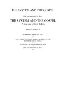 The System and the Gospel: a Critique of Paul Tillich