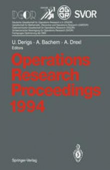 Operations Research Proceedings 1994: Selected Papers of the International Conference on Operations Research, Berlin, August 30 – September 2, 1994