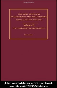The Philosophy of Management: Early Sociology of Business and Management (The Making of Sociology)