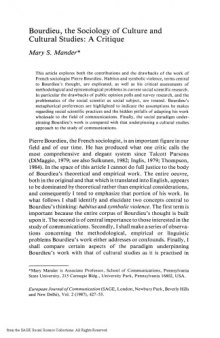 The Sociology Of Culture And Cultural Studies A Critique
