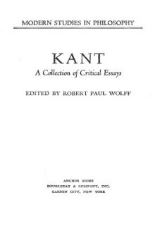 Kant: a Collection of Critical Essays