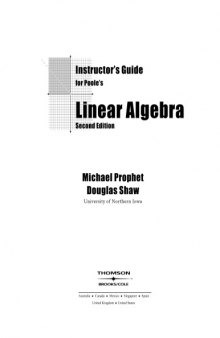 Instructor's Guide for Poole's Linear Algebra - A Modern Introduction 2nd Edition