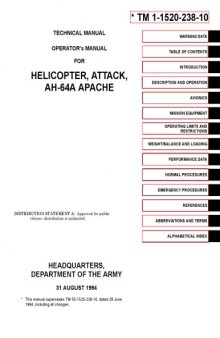 Technical, Operator's Manual - AH-64A Apache Attack Helicopter [TM 1-1520-238-10]