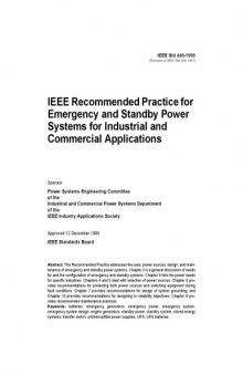 IEEE Std 446-1995, IEEE Recommended Practice for Emergency and Standby Power Systems for Industrial and Commerical Applications 