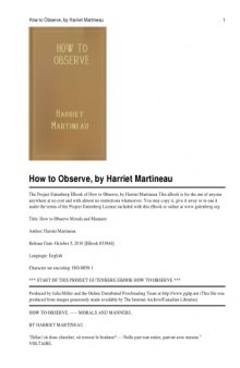 How to Observe: Morals and Manners