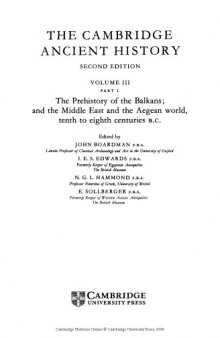 Cambridge Ancient History. The Prehistory of the Balkans, the Middle East and the Aegean world 10th-8th Centurie