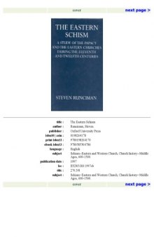 The Eastern Schism (Oxford University Press Academic Monograph Reprints)