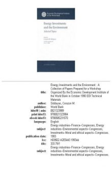 Energy investments and the environment: a collection of papers prepared for a workshop organized by the Economic Development Institute of the World Bank in October 1990