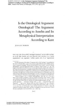 Is the ontological argument ontological? : the argument according to Anselm and its metaphysical interpretation according to Kant