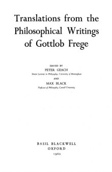 Translations from the Philosophical Writings of Gottlob Frege, 2nd Edition