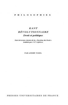 Kant révolutionnaire : droit et politique