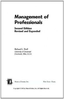Management Of Professionals, Revised And Expanded (Food Science & Technology Series)