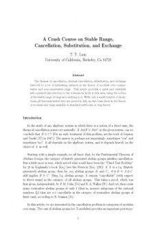 A Crash Course on Stable Range, Cancellation, Substitution, and Exchange