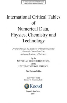International Critical Tables of Numerical Data, Physics, Chemistry and Technology