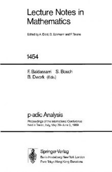 p-adic Analysis: Proceedings of the International Conference held in Trento, Italy, May 29–June 2, 1989