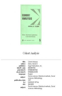 Cohort Analysis (Quantitative Applications in the Social Sciences)