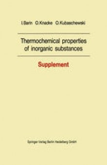 Thermochemical properties of inorganic substances: Supplement