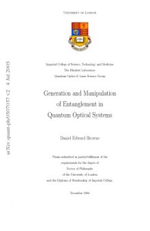 Generation and manipulation of entanglement in quantum optical systems