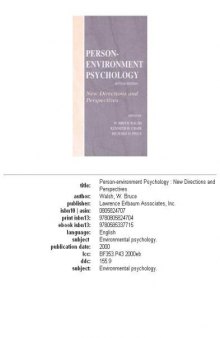 Person-environment psychology: new directions and perspectives