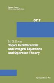 Topics in Differential and Integral Equations and Operator Theory