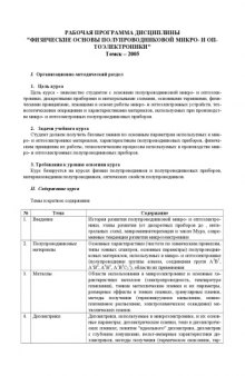 Физические основы полупроводниковой микро- и оптоэлектроники: Рабочая программа дисциплины