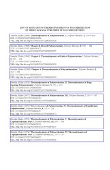 Thermodynamics of Polymerization - articles by Hideo Sawada in Polymer Reviews