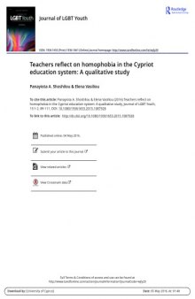 Teachers reflect on homophobia in the Cypriot education system: A qualitative study