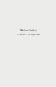 Winfried Steffani: 2. Juni 1927 – 14. August 2000 Annäherung an Person und Programm