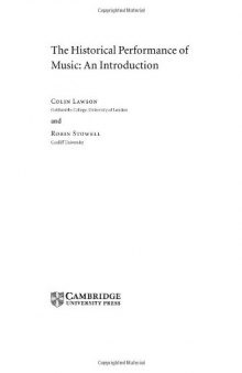 The Historical Performance of Music: An Introduction (Cambridge Handbooks to the Historical Performance of Music)