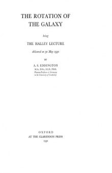 The rotation of the galaxy, being the Halley lecture delivered on 30 May 1930