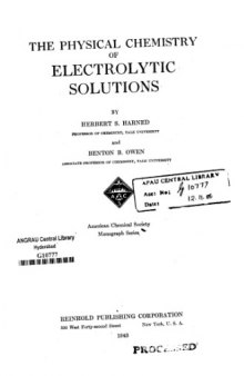 The Physical Chemistry of Electrolytic Solutions