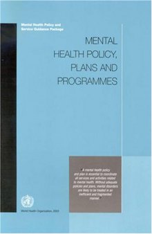 Mental Health Policy, Plans and Programmes (Mental Health Policy and Service Guidance Package)