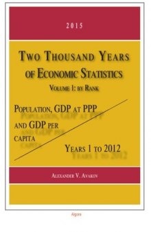 Two Thousand Years of Economic Statistics, Years 1 - 2012: Population, GDP at PPP, and GDP Per Capita. Vol. 1, by Rank