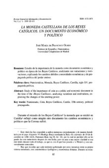  9 1 La moneda castellana de los Reyes Católicos. Un documento económico y político