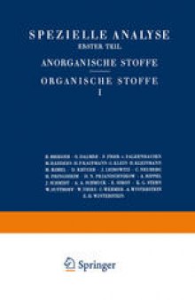 Spezielle Analyse: Erster Teil Anorganische Stoffe Organische Stoffe I