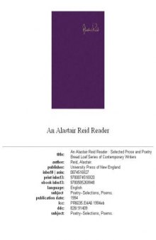 An Alastair Reid Reader: Selected Poetry and Prose
