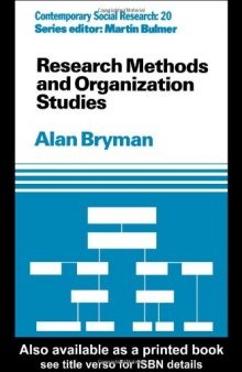 Research Methods and Organization Studies (Contemporary Social Research)