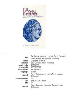 The Rational Enterprise: Logos in Plato’s Theaetetus