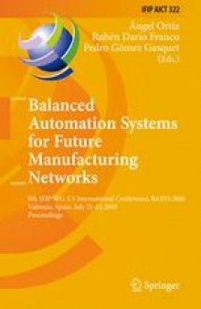 Balanced Automation Systems for Future Manufacturing Networks: 9th IFIP WG 5.5 International Conference, BASYS 2010, Valencia, Spain, July 21-23, 2010. Proceedings
