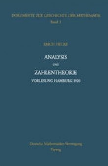 Analysis und Zahlentheorie: Vorlesung Hamburg 1920