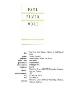Paul Elmer More: literary criticism as the history of ideas