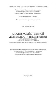 Анализ хозяйственной деятельности предприятия: Методические указания к лабораторному практикуму ''Способы обработки экономической информации''