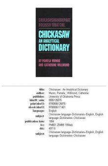 Chickasaw an Analytical Dictionary