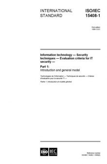 Information technology - Security techniques - Evaluation criteria for IT security iso15408-1