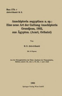 Anachipteria aegyptiaca n. sp.: Eine neue Art der Gattung Anachipteria Grandjean, 1932, aus Ägypten. (Acari, Oribatei)
